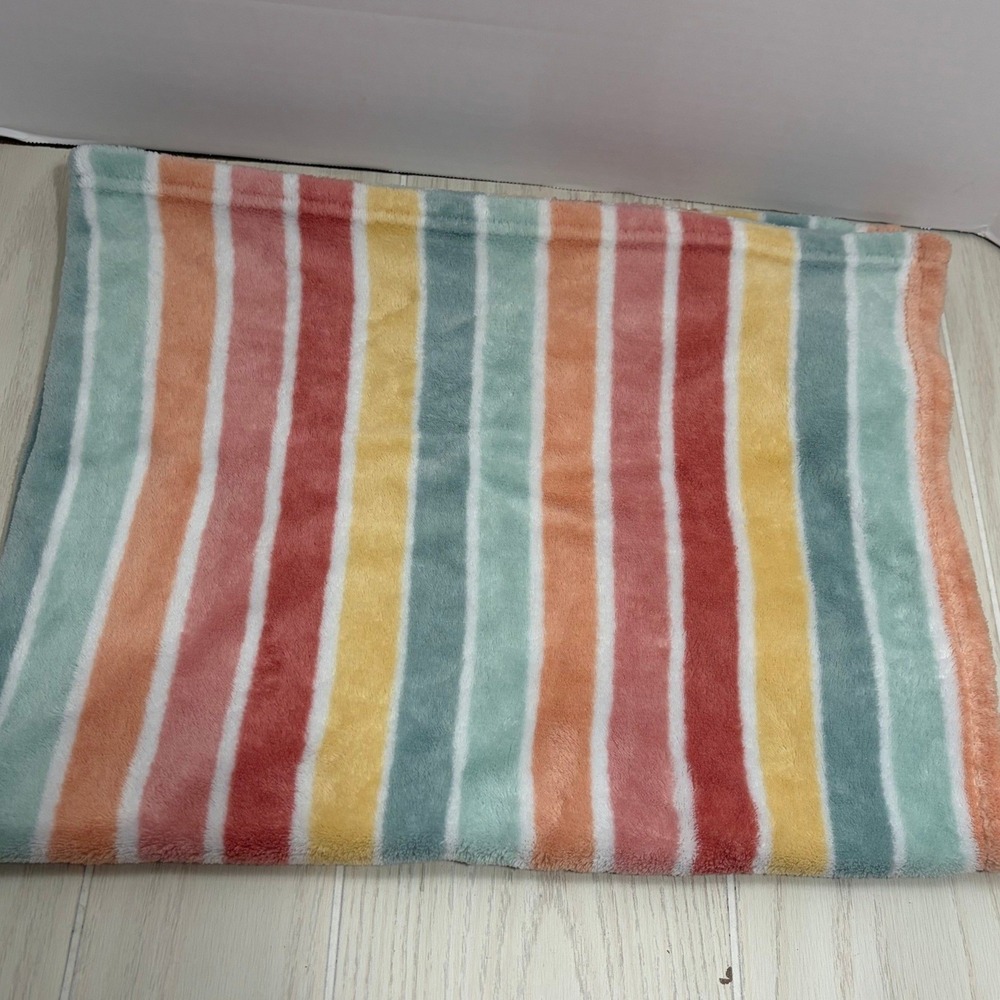 Walmart Baby Blanket 30x40 Multicolor Striped Fleece Plush Pastel Rainbow